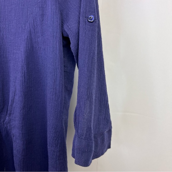 Self Esteem Navy Collar Lace Gauzy Button Down Blouse 3/4 Roll Up Sleeves Small - Picture 7 of 10
